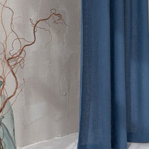 Cornflower blue linen curtain, Natural medium weight linen curtain in various sizes, Handmade custom linen drapes, Rod pocket linen curtain. image 3