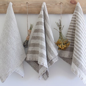 Rustic linen towels - set of 2, Organic linen towels, Striped linen towels, Vintage tea towels, Natural linen kitchen towels, Hand towels.