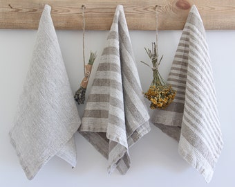 Rustic linen towels - set of 2, Organic linen towels, Striped linen towels, Vintage tea towels, Natural linen kitchen towels, Hand towels.