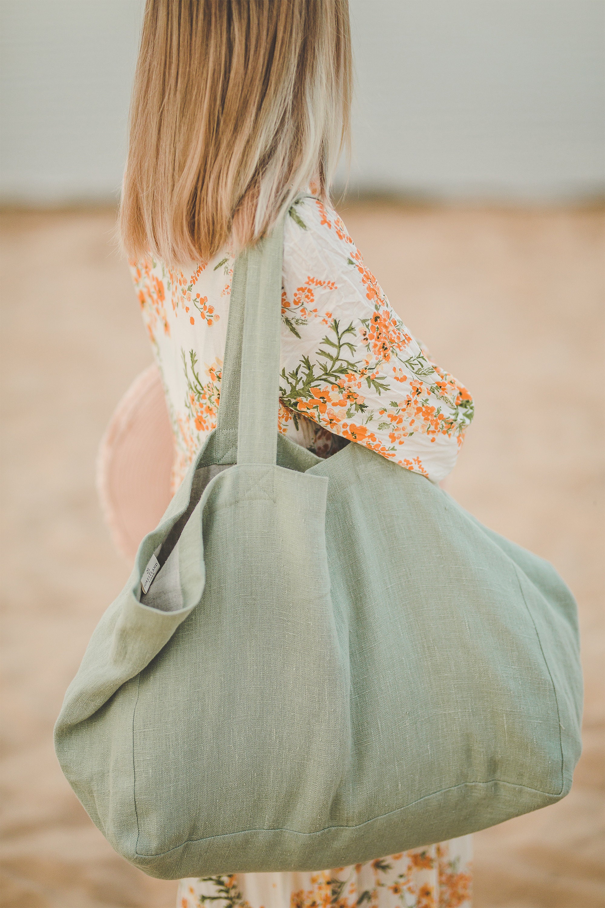 Linen Tote | Beach Bags | Beach Accessories Bottle Green