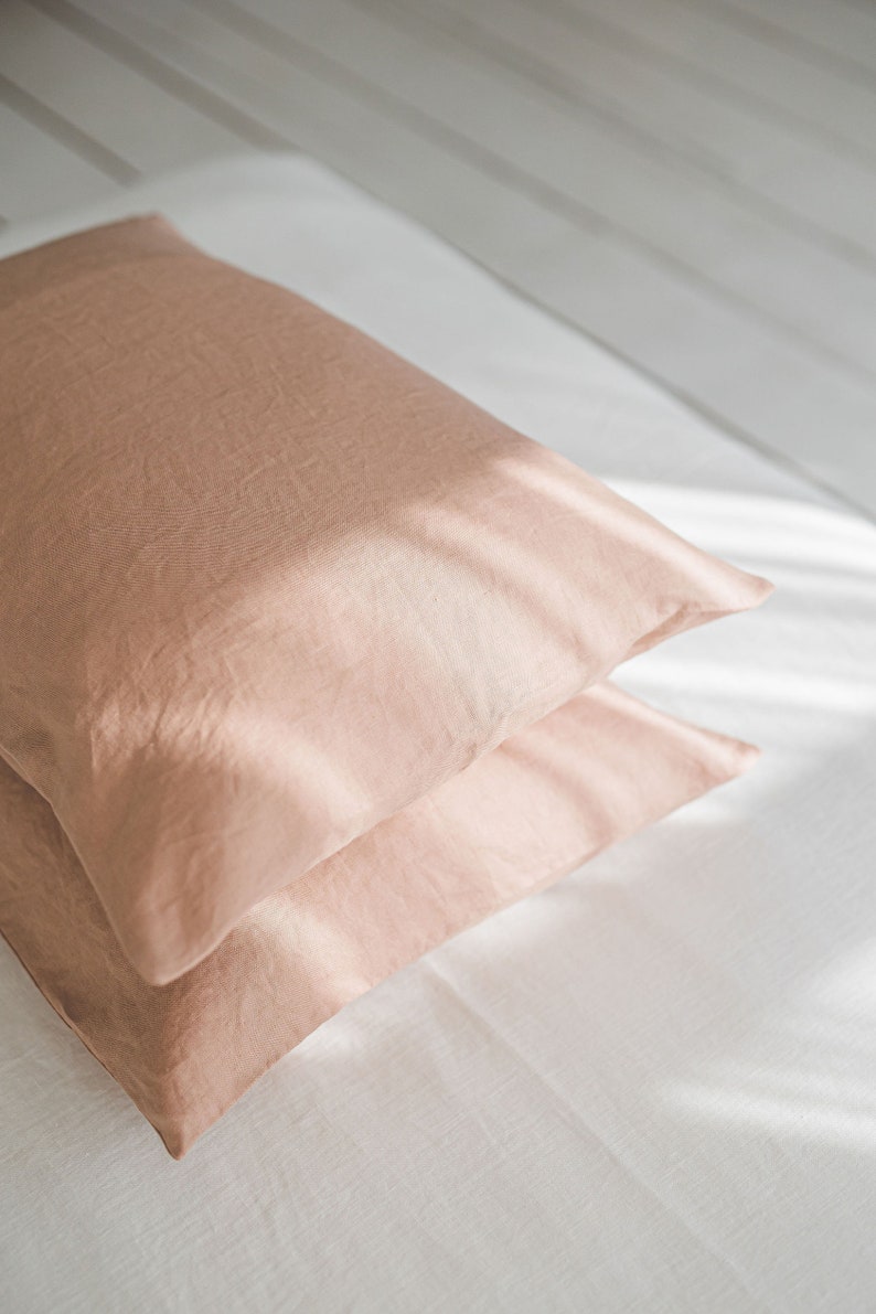 Softened linen pillowcase available in various colors, Handmade natural linen cushion cover, Custom size pillow cover with envelope closure. 画像 2