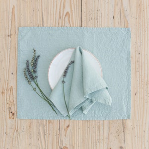 Denim blue linen napkins set, Washed linen napkins, Natural soft linen table napkins, Handmade soft linen napkins, Linen dinner napkins. image 8