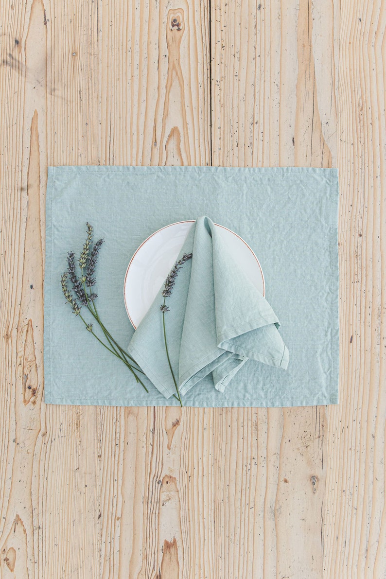 Denim blue linen napkins set, Washed linen napkins, Natural soft linen table napkins, Handmade soft linen napkins, Linen dinner napkins. image 8