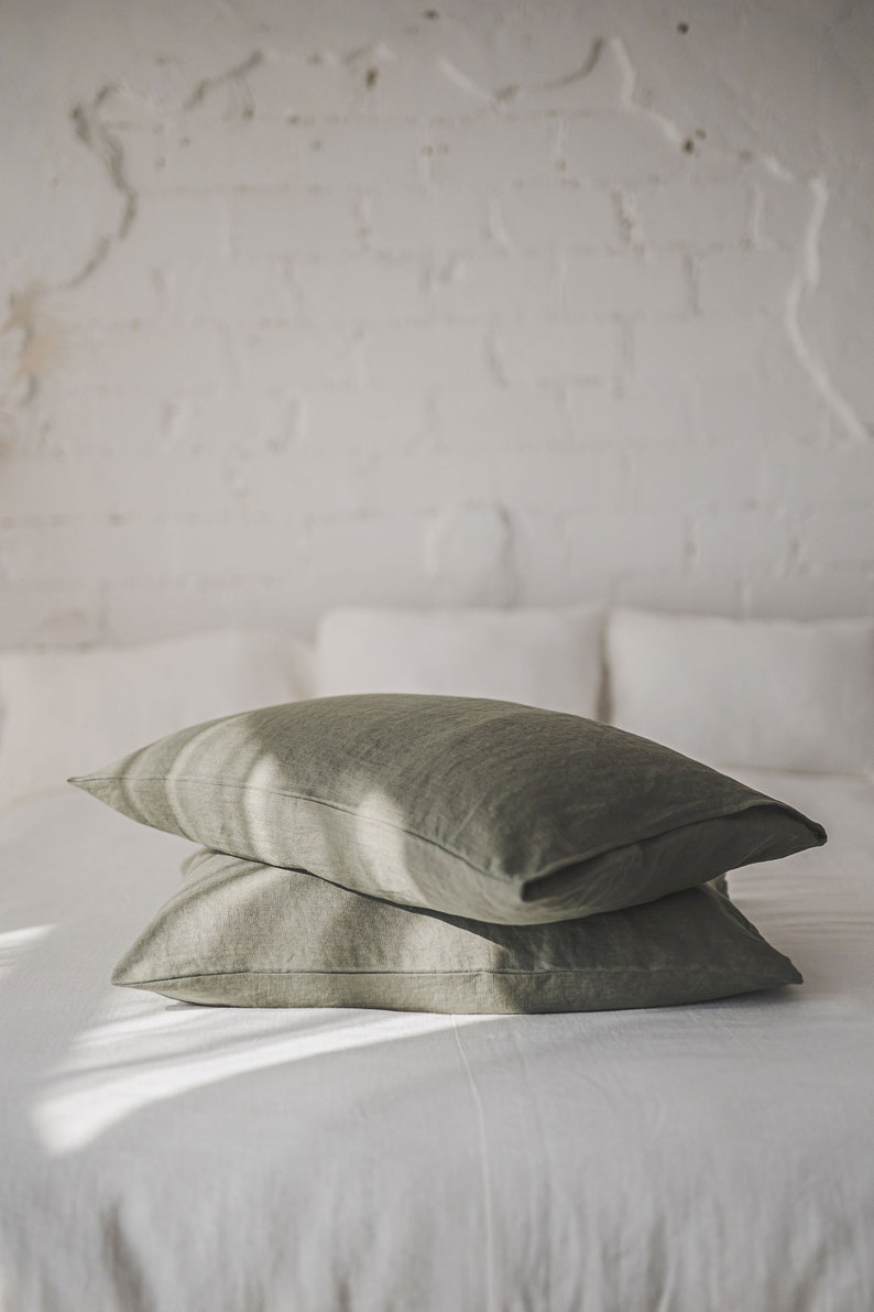 Linen pillowcase in various colors, Standard, Queen, King, Custom sizes pillow covers, Natural 100% linen cushion cover, European linen. image 4