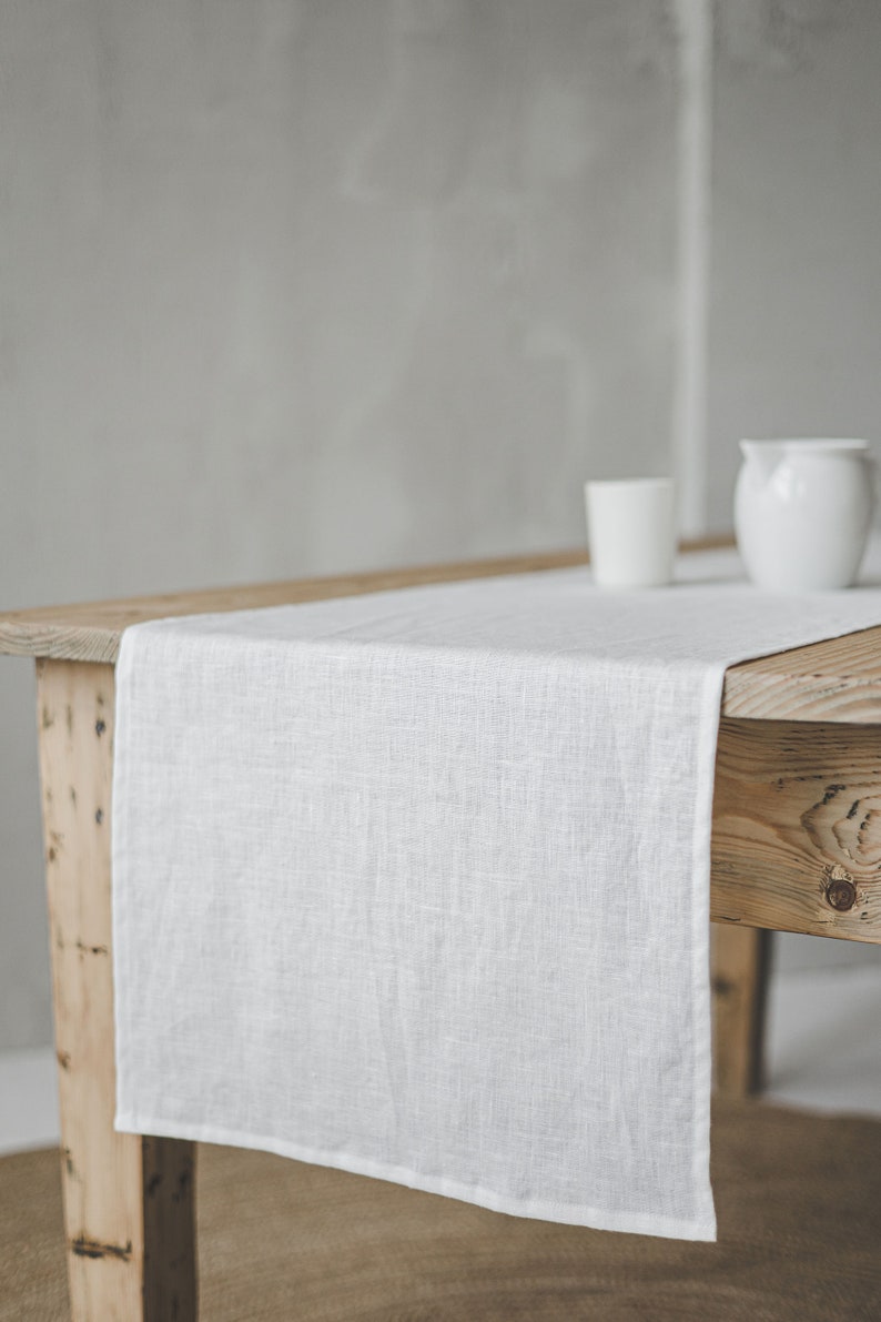 Off white linen table runner, Wedding linen table runner, Soft natural linen table runner, Linen home decor, Eco-friendly table runner. image 3