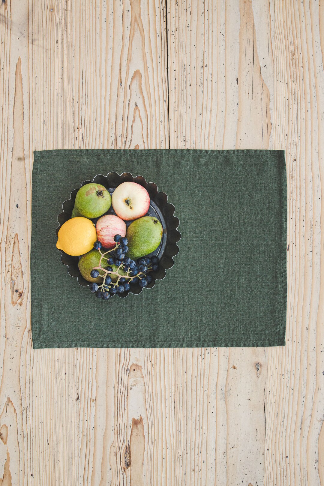 Forest Green Linen Placemats, Dining Table Placemats, Washed Linen