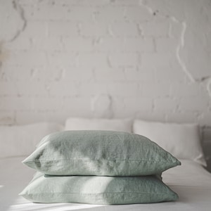 Linen pillowcase in various colors, Standard, Queen, King, Custom sizes pillow covers, Natural 100% linen cushion cover, European linen. image 2
