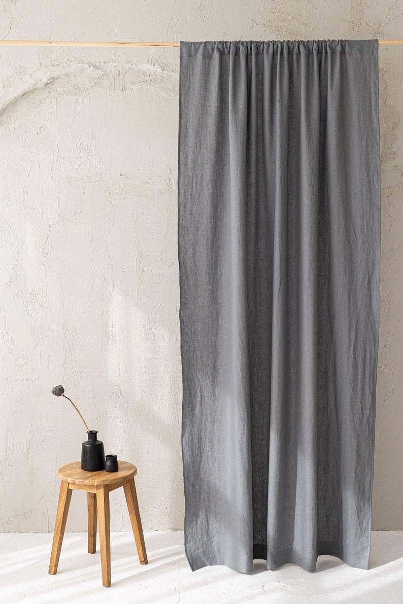 Grey linen curtain, Handcrafted custom length linen curtain, Natural linen curtain in various colors, Linen home decor, Window treatments. image 1