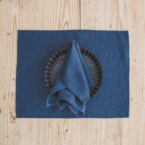 Dark blue linen napkins, Holiday table napkins, Soft linen napkins, Handmade natural linen napkins, Washed linen napkin set, Table linens.