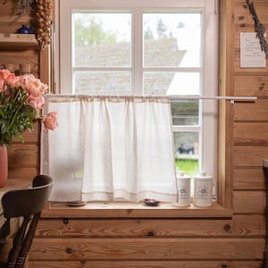 Linen Café Curtain – Sheer Natural Linen Panel with Rod Pocket – Light and Airy Curtain for Kitchen, Bathroom, Pantry or Small Windows.
