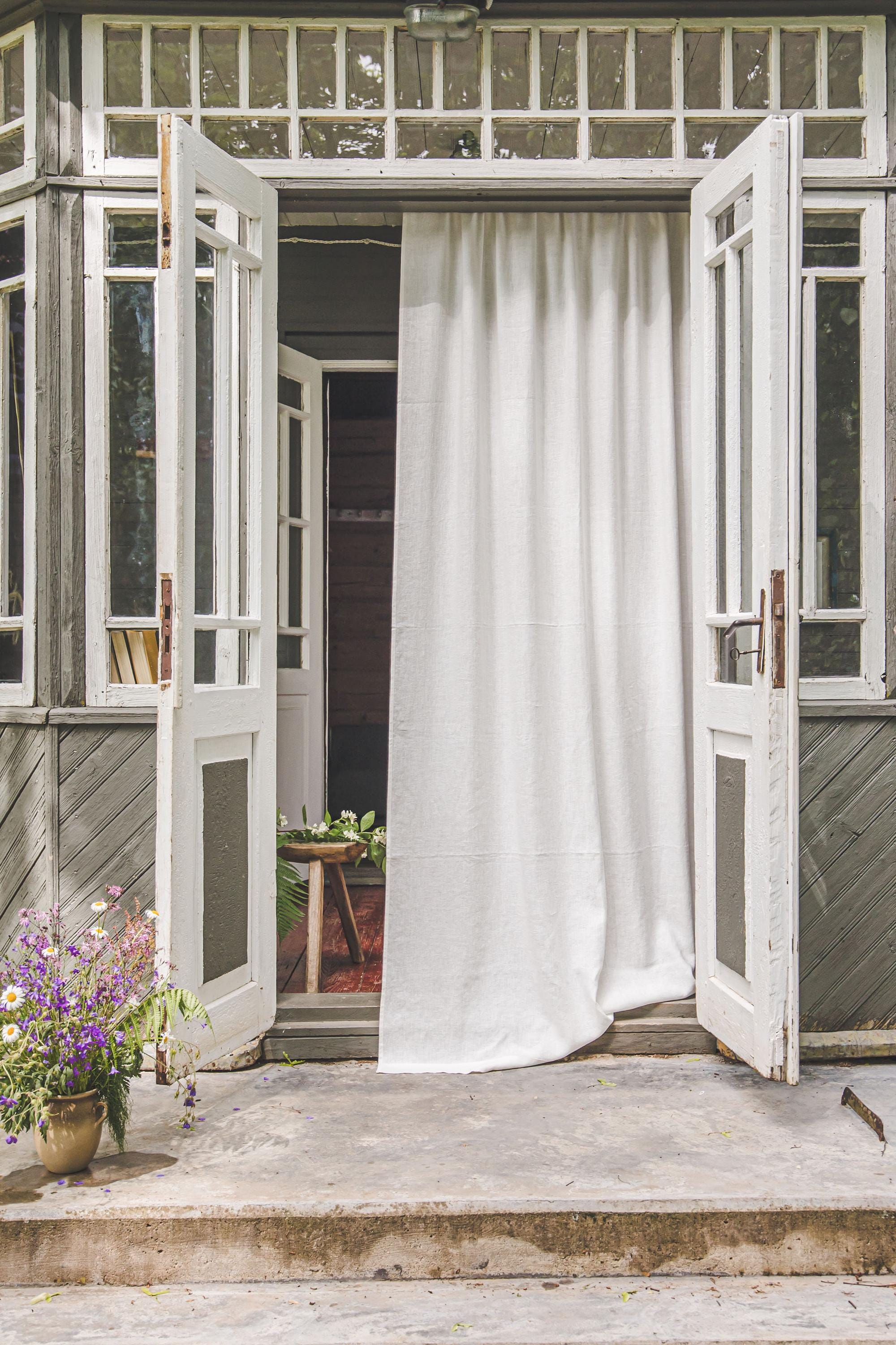 Off white linen curtain panel, Rod pocket linen curtain, Softened natural linen curtain, Organic linen curtain, Extra long linen curtain.