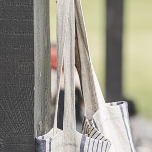 French style linen tote bag, Linen summer bag, Striped linen bag in various colors, Custom linen bag, Natural linen bag for women and men. image 5