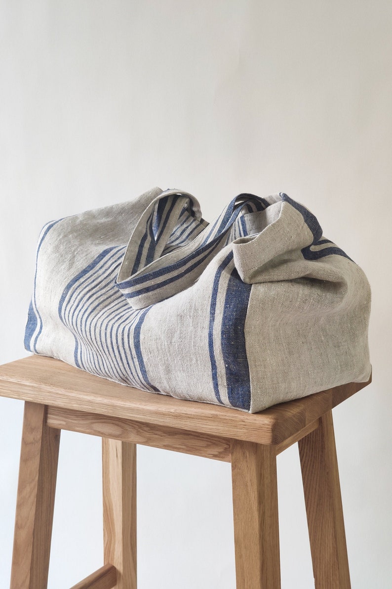 French style linen beach bag, Oversized linen bag, Linen beach bag with pockets, Natural linen summer bag, Large linen tote bag, Travel bag. image 1