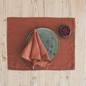 Burnt orange linen napkins - set of 4, 6, 8, or 10, Washed linen napkins, Natural soft linen table napkins, Rust orange linen napkins.