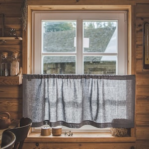 Grey Linen Café Curtain - Farmhouse Kitchen Curtain, Rod Pocket Window Panel, Rustic Linen Curtain, Country Style, Semi-Privacy Curtain.