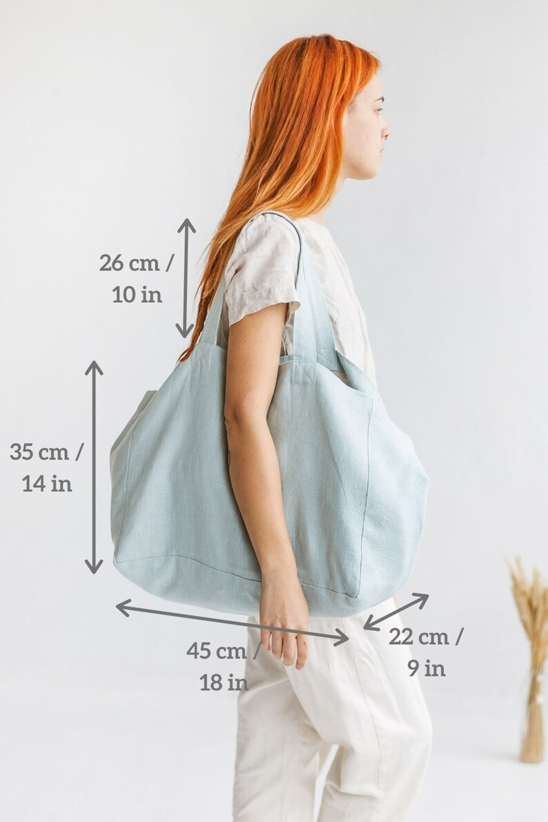 Ocean Linen Beach Bag Large Linen Bag in Sky Blue Natural Etsy