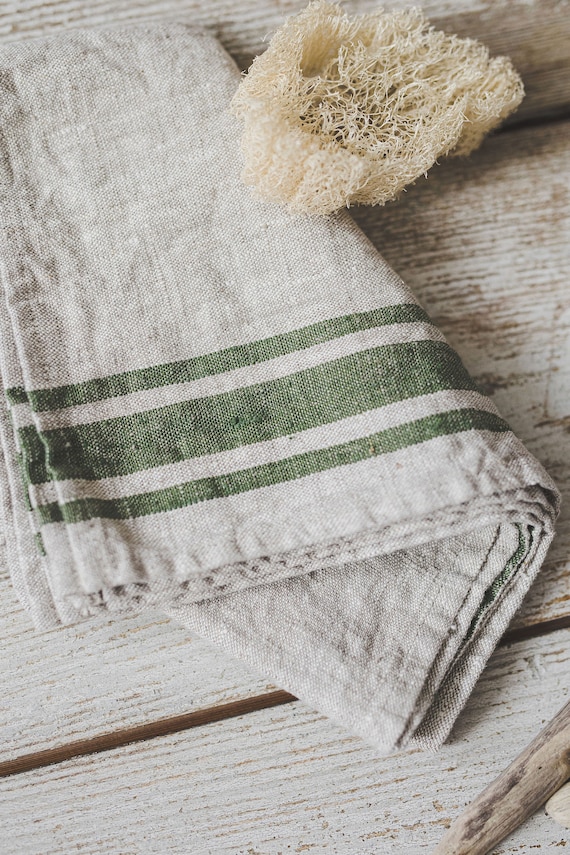 Linen Hand Towels Set of 2 French Style Linen Towels Striped Tea