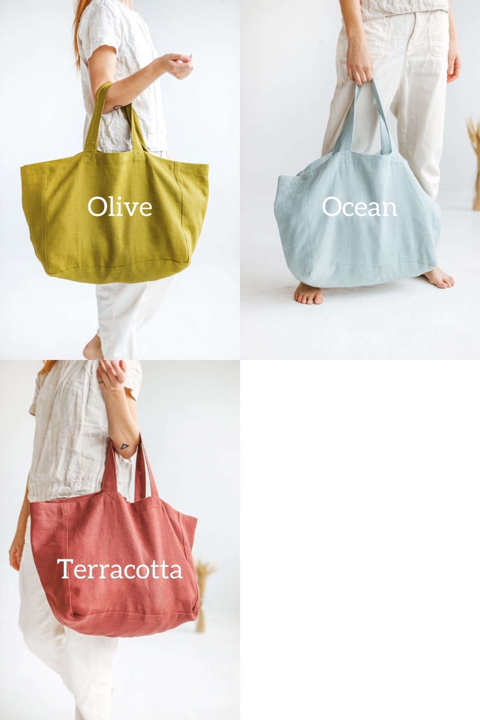 Terracotta Linen Bag Handmade Tote Bag for Women and Men 