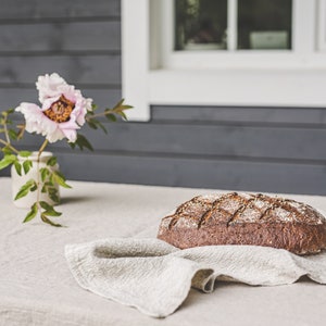 Rustic linen tablecloth, Natural tablecloth with mitered corners, Washed linen tablecloth, Heavy linen tablecloth, Undyed linen tablecloth. image 5