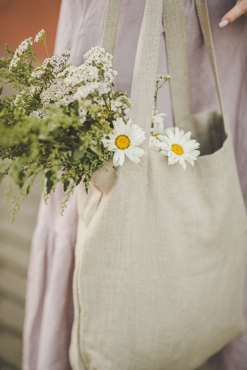 Linen tote bag, Undyed linen bag, Natural summer bag for women and men, Casual linen bag in various colors, Linen tote bag for everyday use. image 4