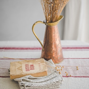 French style linen tablecloth, Washed natural linen tablecloth, Vintage linen tablecloth, Striped linen tablecloth in various colors. image 2