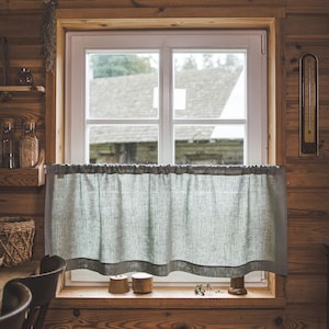 Frosty Green Linen Café Curtain - Semi-Privacy Linen Curtain, Rod Pocket Curtain for Kitchen, Farmhouse, Cottage, French Country Decor.