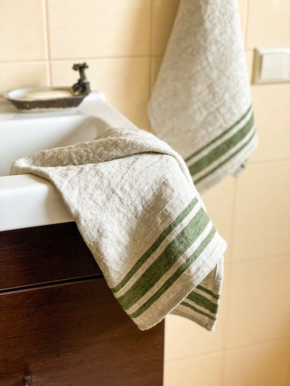 French Style Linen Towels Set of 2, Linen Kitchen Towels With Loop