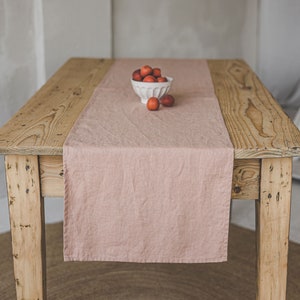 Misty rose linen table runner, Handmade natural table runner, Table linen decor, Table linens, Eco-friendly table runner, Linen home decor. image 2