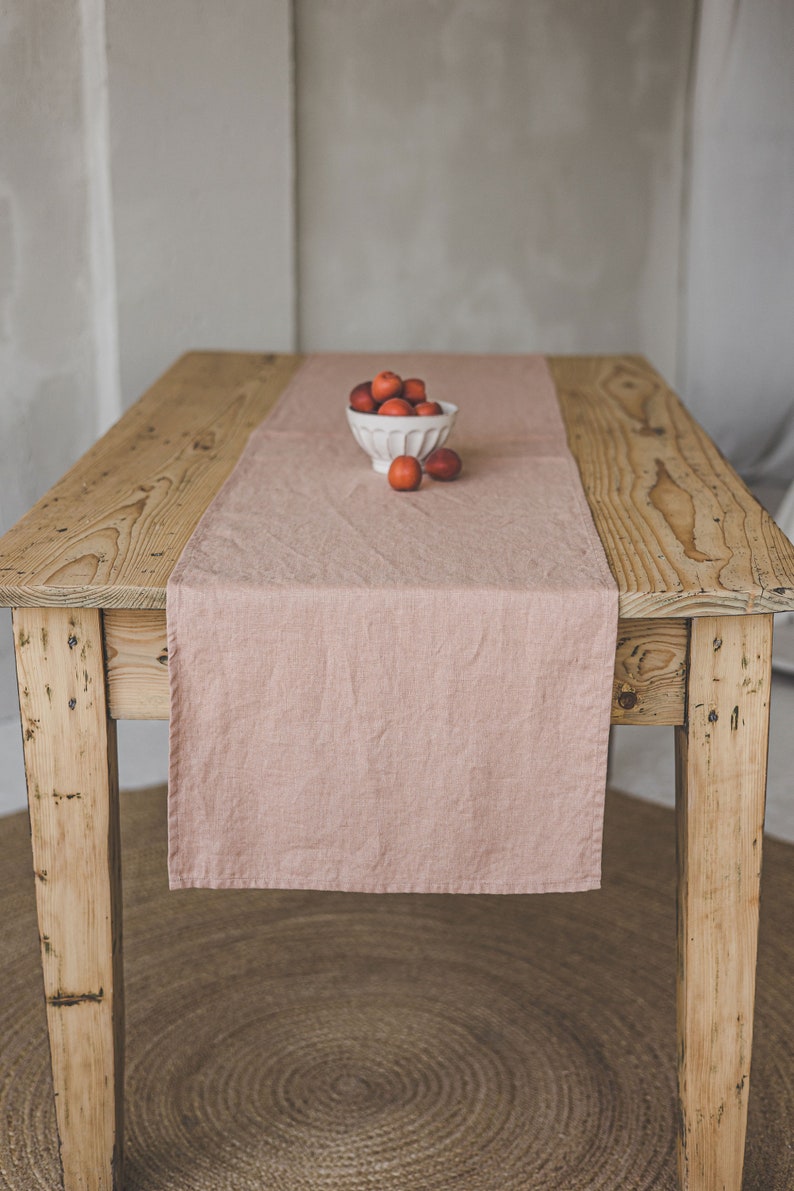 Misty rose linen table runner, Handmade natural table runner, Table linen decor, Table linens, Eco-friendly table runner, Linen home decor. image 2