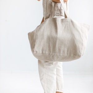 Large linen beach bag, Natural linen summer bag, Oversized linen bag with lining, Handmade linen tote bag, Natural beach bag, Eco bag. image 7