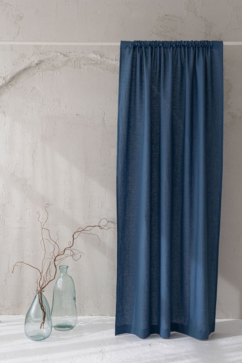 Cornflower blue linen curtain, Natural medium weight linen curtain in various sizes, Handmade custom linen drapes, Rod pocket linen curtain. image 4