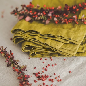 Natural linen napkins, Washed heavyweight linen napkins in various colors, Dining table napkins, Rustic linen napkins with mitered corners. image 8