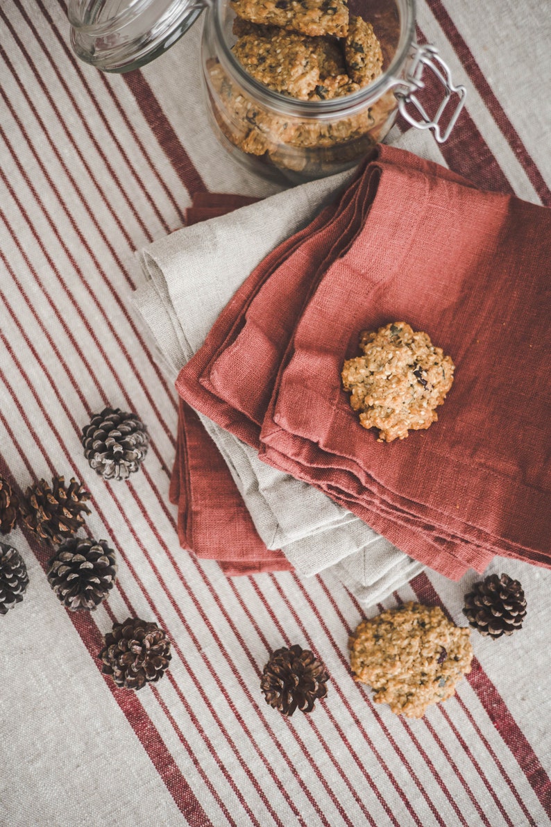 Natural linen napkins, Washed heavyweight linen napkins in various colors, Dining table napkins, Rustic linen napkins with mitered corners. image 7