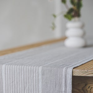 French style linen table runner, Striped linen table runner, Heavyweight natural linen table runner, Handmade washed linen table runner. image 9