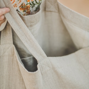 Large linen beach bag, Natural linen summer bag, Oversized linen bag with lining, Handmade linen tote bag, Natural beach bag, Eco bag. image 5