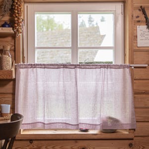 Handmade Sheer Linen Café Curtain – Light Filtering Rod Pocket Panel for Kitchen, Bathroom, Cottage Window or Pantry – Natural Linen Drapery