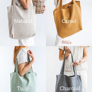 Linen tote bag, Undyed linen bag, Natural summer bag for women and men, Casual linen bag in various colors, Linen tote bag for everyday use. image 9
