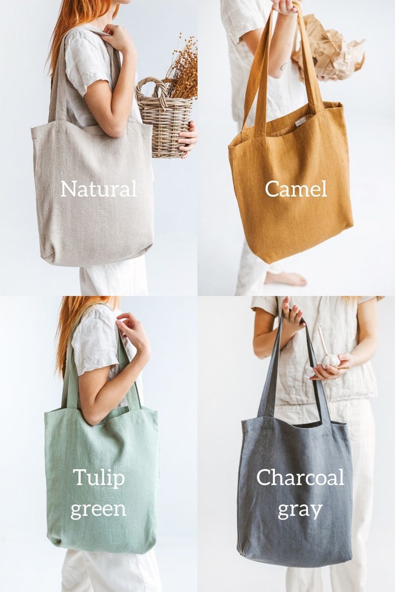 Linen tote bag, Undyed linen bag, Natural summer bag for women and men, Casual linen bag in various colors, Linen tote bag for everyday use. image 9