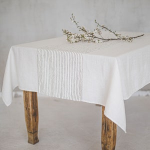 Weißer Leinen Tischläufer mit schwarzen Streifen, Handgemachter weicher Leinen Tischläufer, Weißer Hochzeit Tischläufer, Tischwäsche, Tischdekor. Bild 2