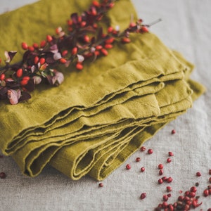 Natural linen napkins, Washed heavyweight linen napkins in various colors, Dining table napkins, Rustic linen napkins with mitered corners. image 9