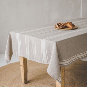 French style linen tablecloth, Washed natural linen tablecloth, Vintage linen tablecloth, Striped linen tablecloth in various colors. image 9