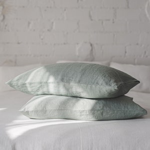 Softened linen pillowcase available in various colors, Handmade natural linen cushion cover, Custom size pillow cover with envelope closure. 画像 7