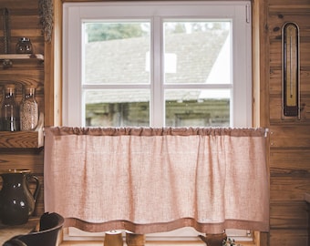 Misty Rose Leinen Café Vorhang - Semi-Privaty Leinenvorhang, Stangentaschenvorhang für Küche, Bauernhaus, Cottage, französisches Landhausdekor.