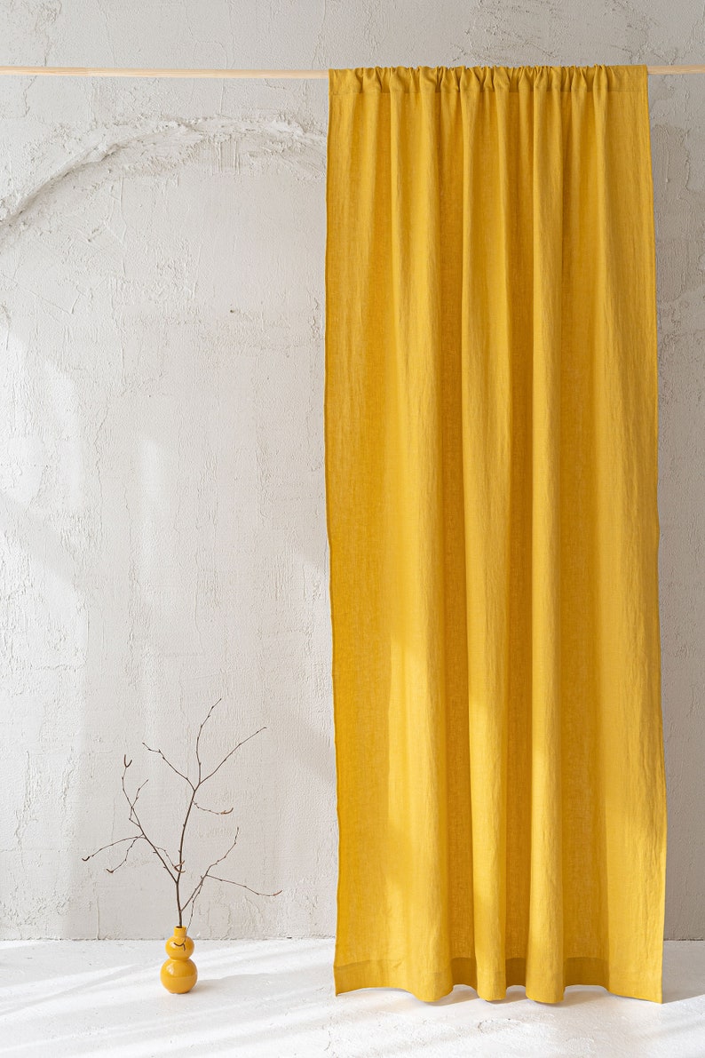 Cornflower blue linen curtain, Natural medium weight linen curtain in various sizes, Handmade custom linen drapes, Rod pocket linen curtain. image 6