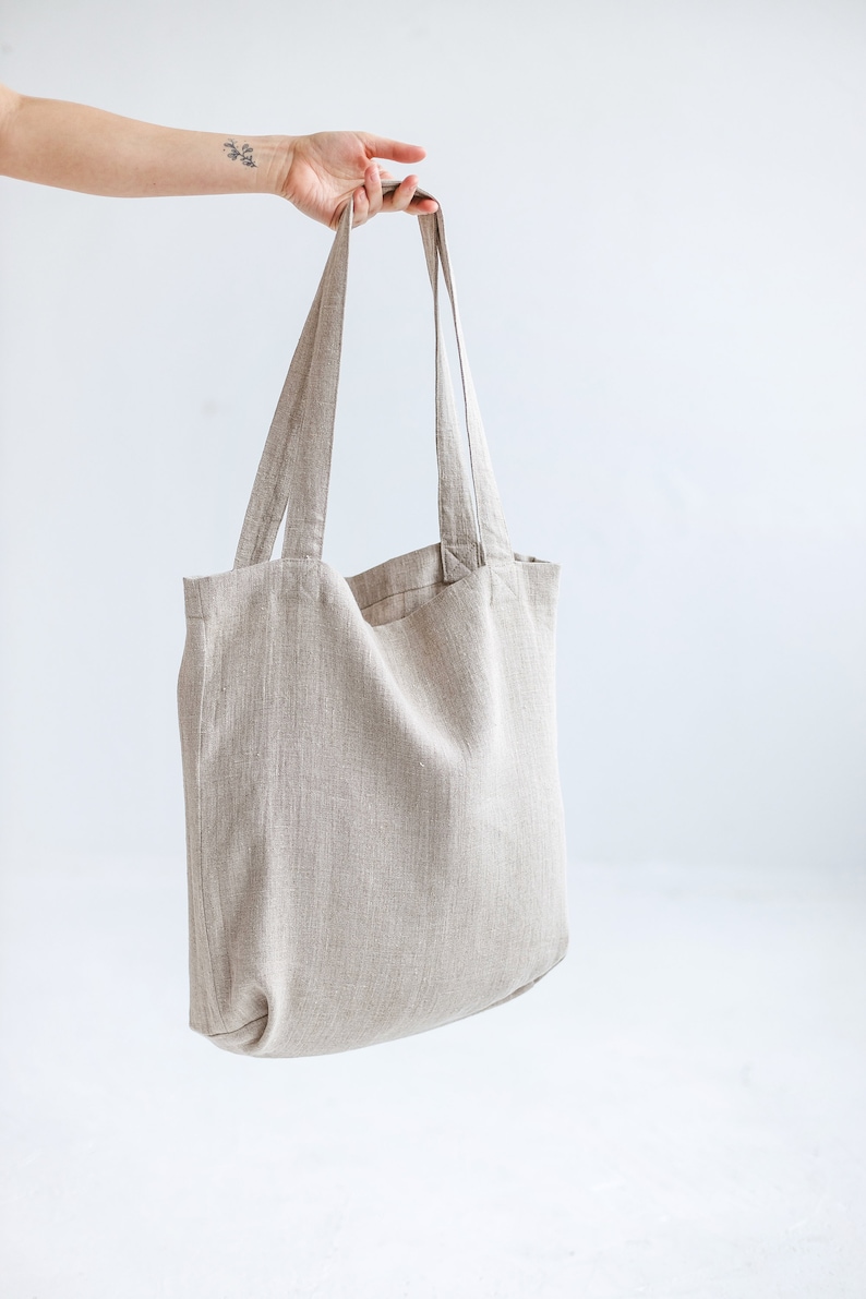 Linen tote bag, Undyed linen bag, Natural summer bag for women and men, Casual linen bag in various colors, Linen tote bag for everyday use. image 5