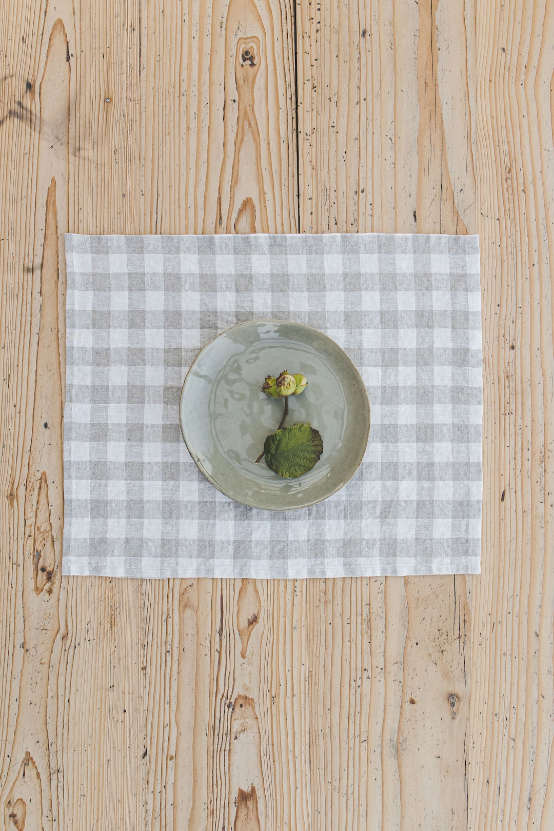 Linen Placemats With Checkered Pattern Natural Gingham Linen Etsy