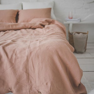 Linen duvet cover in misty rose, Natural softened linen duvet cover with coconut buttons, King, queen, twin duvet cover, Pink linen bedding. image 7