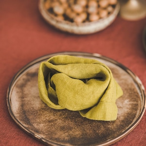 Natural linen napkins, Washed heavyweight linen napkins in various colors, Dining table napkins, Rustic linen napkins with mitered corners. image 10