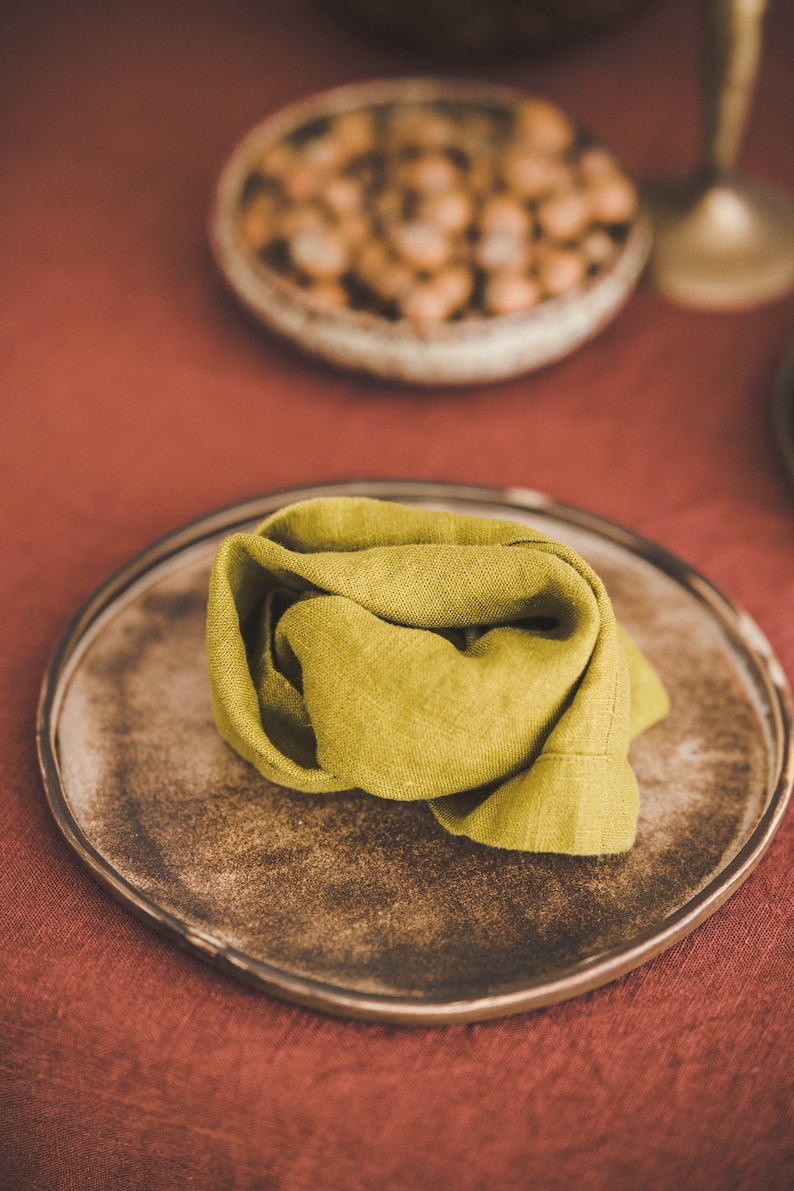 Natural linen napkins, Washed heavyweight linen napkins in various colors, Dining table napkins, Rustic linen napkins with mitered corners. image 10