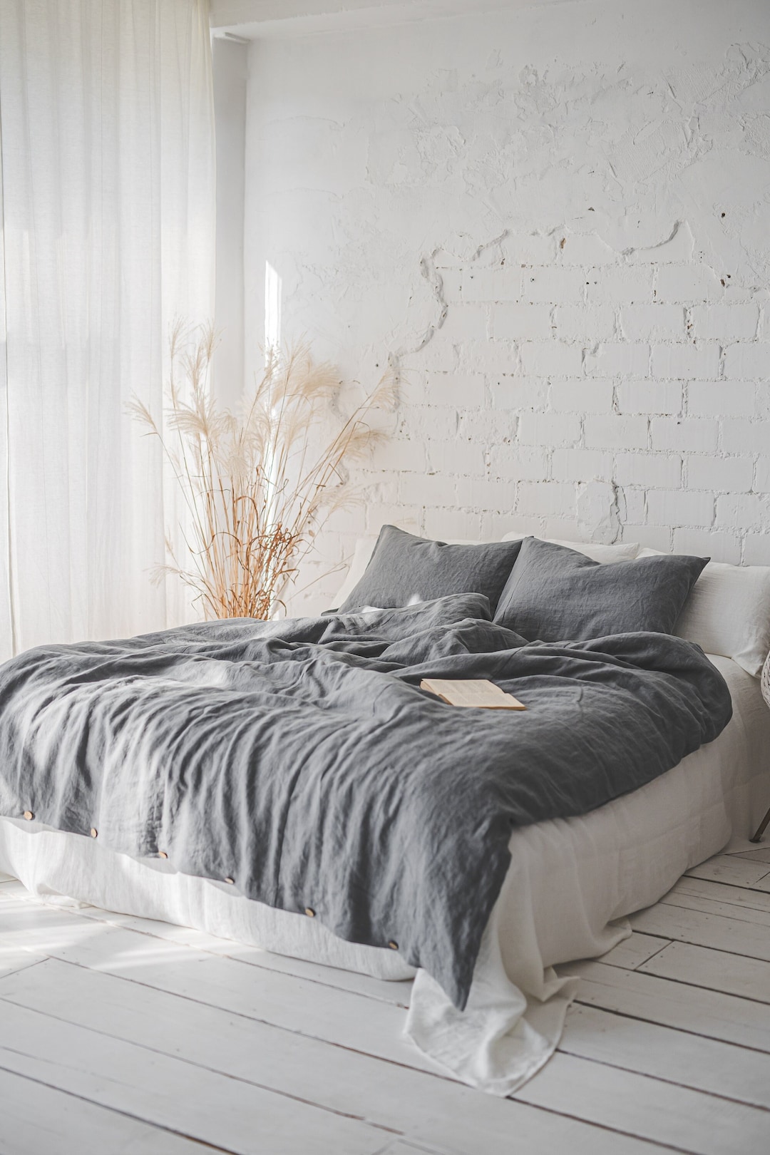 Linen Duvet Cover With Buttons, Washed Softened Linen Bedding, Custom Size, King, Queen, Twin